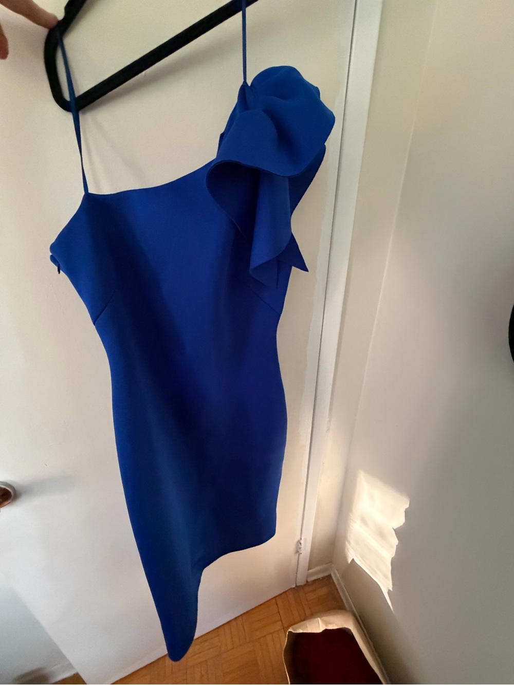 One-Shoulder Royal Blue Ruffle Bodycon Dress